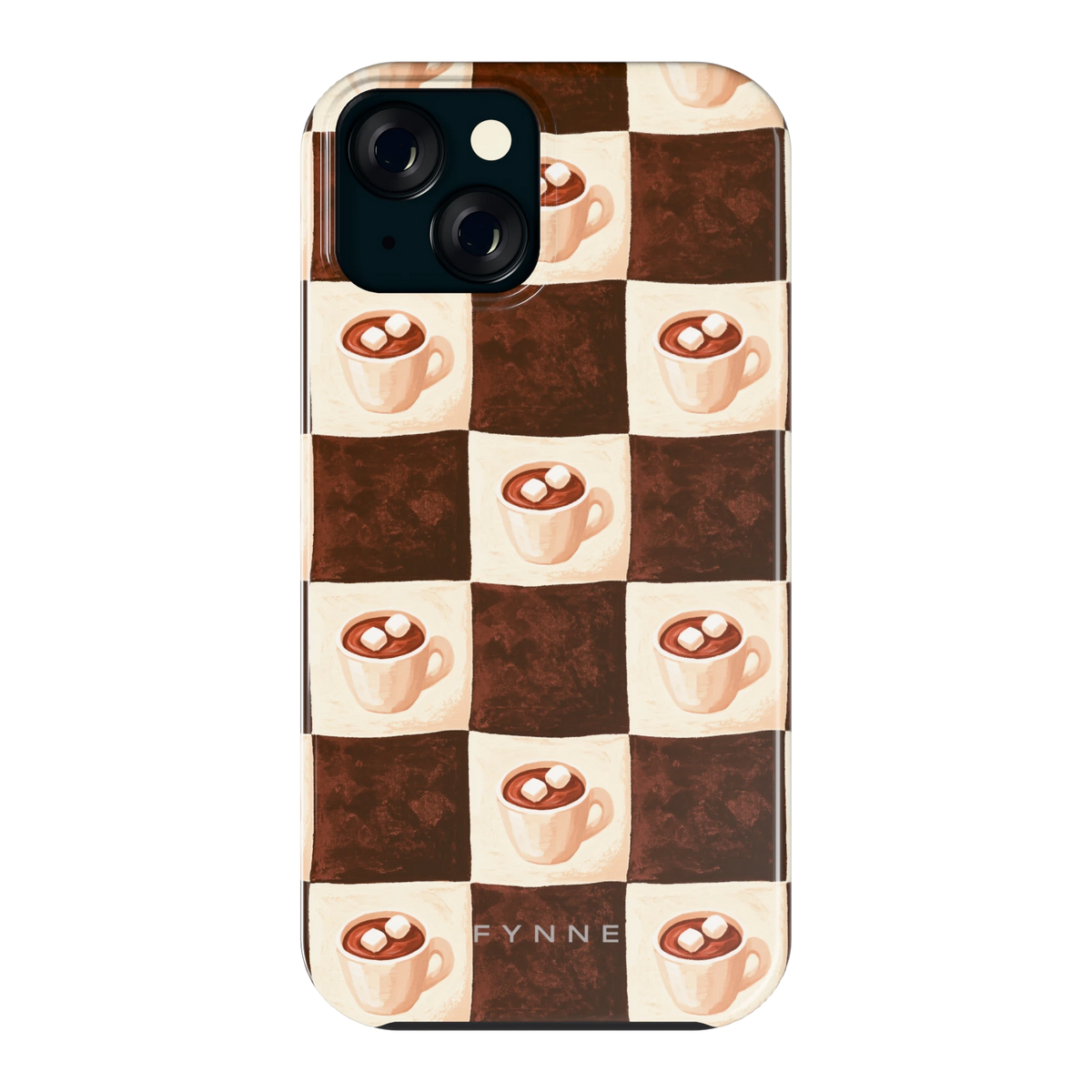 Cacao Dambord hoesje voor iPhone 15, achterkant