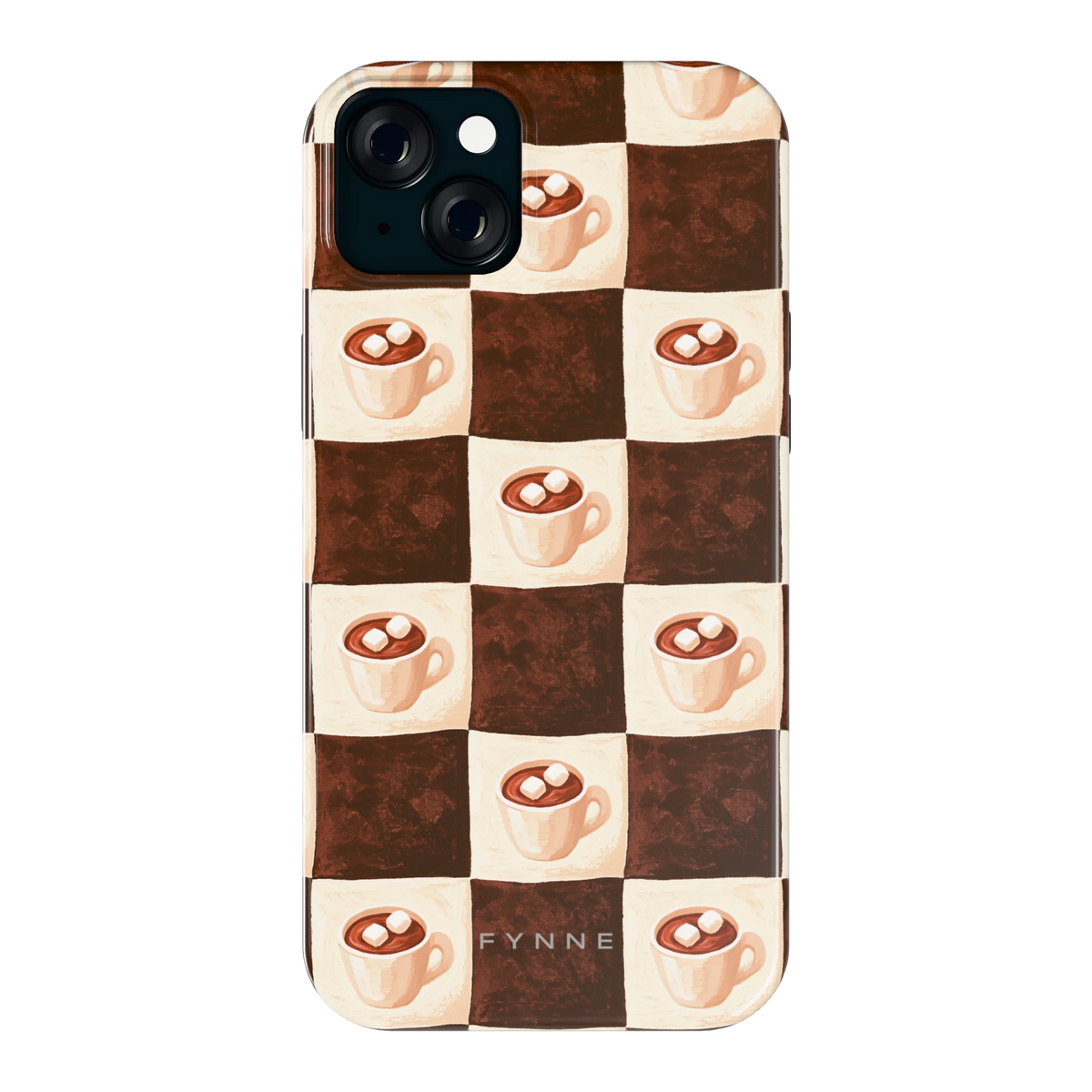 Cacao Dambord hoesje voor iPhone 15 Plus, achterkant