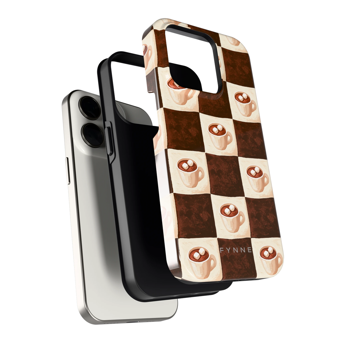 Cacao Dambord hoesje voor iPhone 15 Pro, los van de telefoon