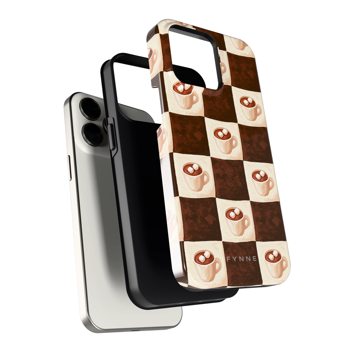 Cacao Dambord hoesje voor iPhone 15 Pro Max, los van de telefoon