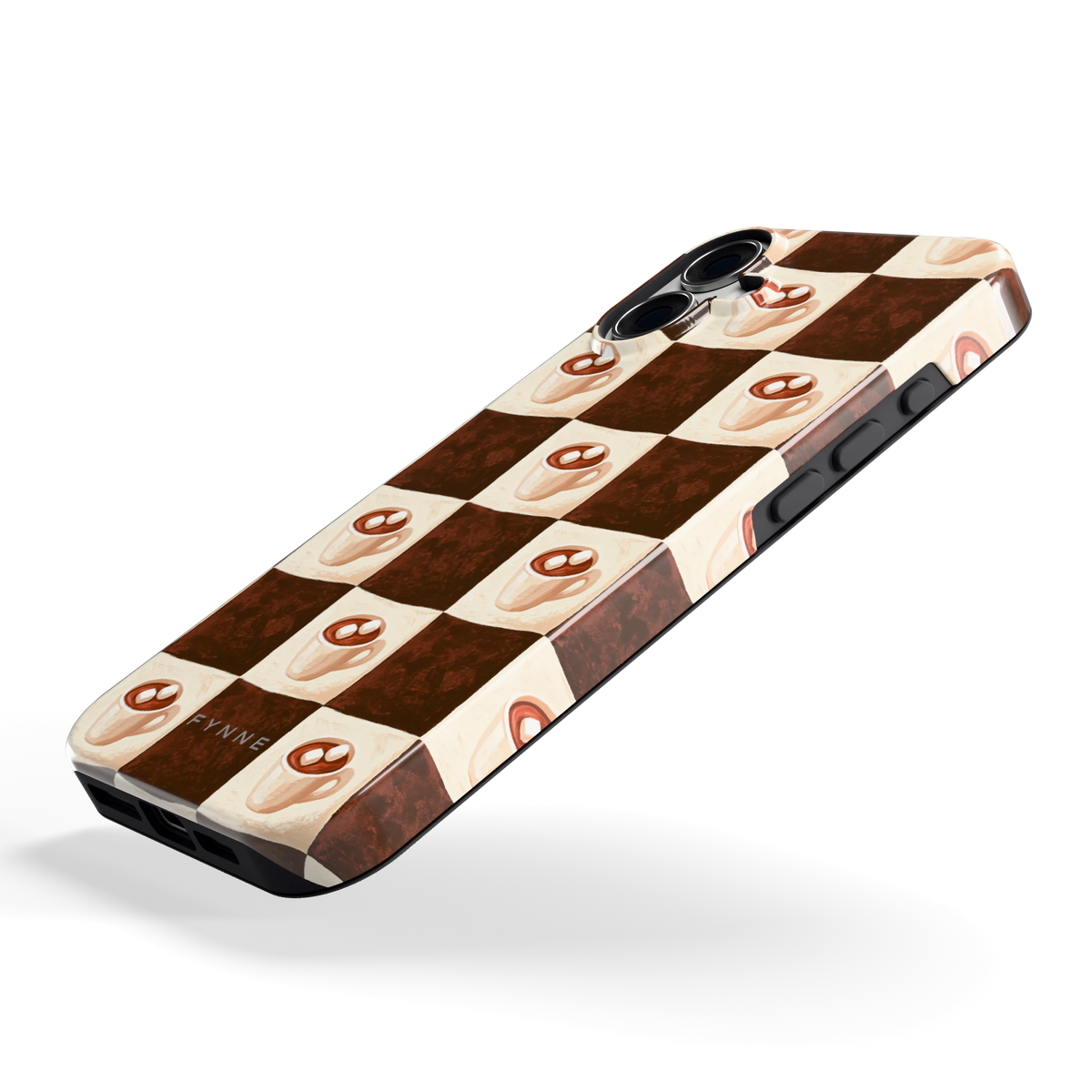 Cacao Dambord hoesje voor iPhone 16 Plus, schuin