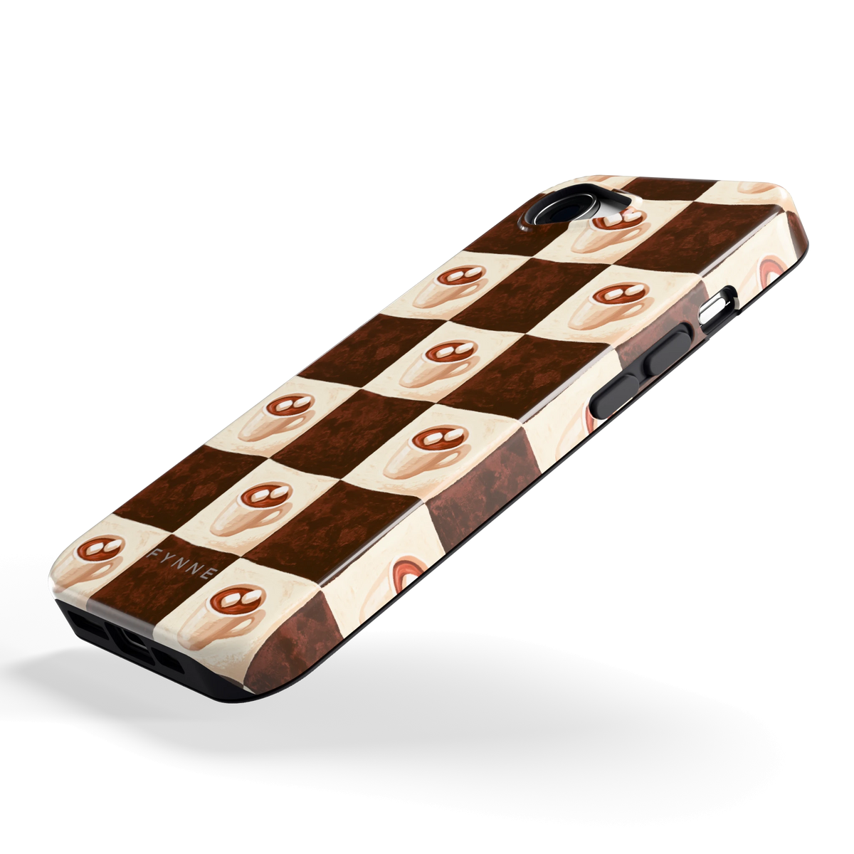 Cacao Dambord hoesje voor iPhone 16e, schuin