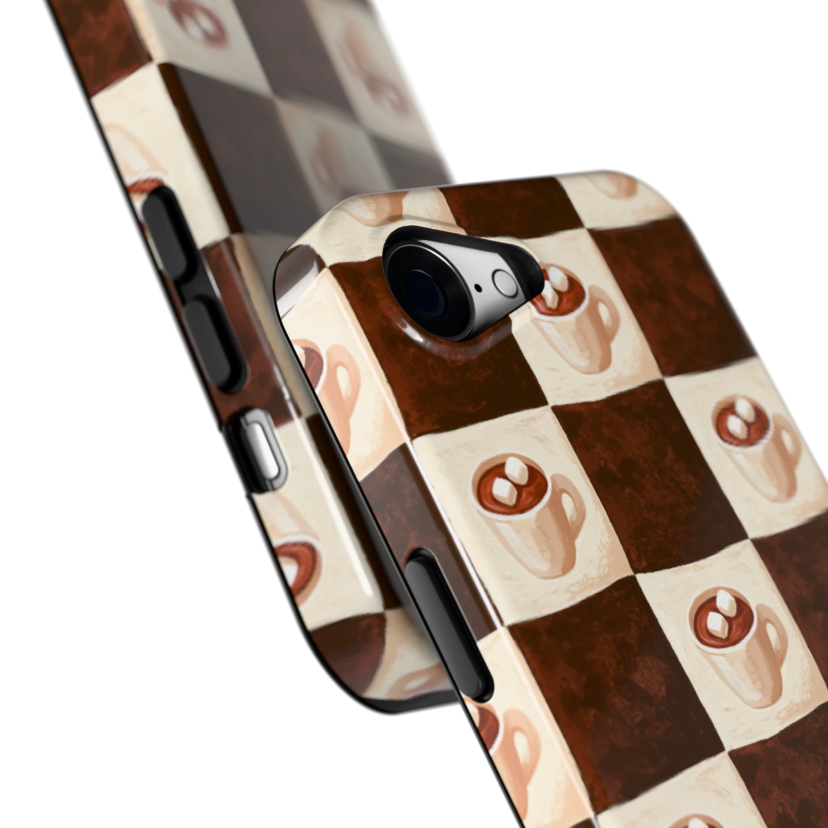 Cacao Dambord hoesje voor iPhone 16e, close-up