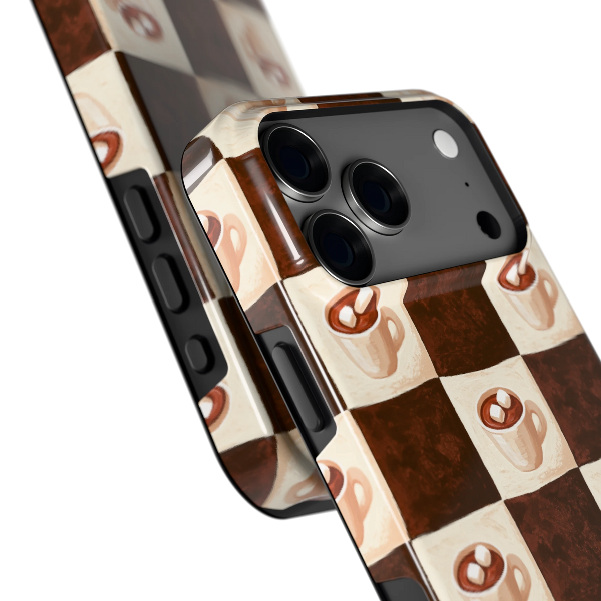 Cacao Dambord hoesje voor iPhone 18 Pro Max, close-up