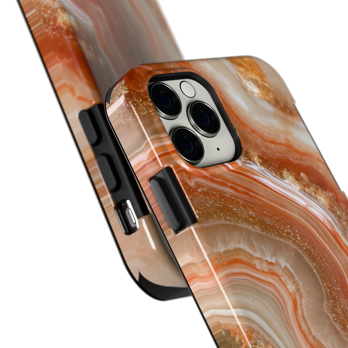 Koperen agaatstroom hoesje voor iPhone 11 Pro, close-up