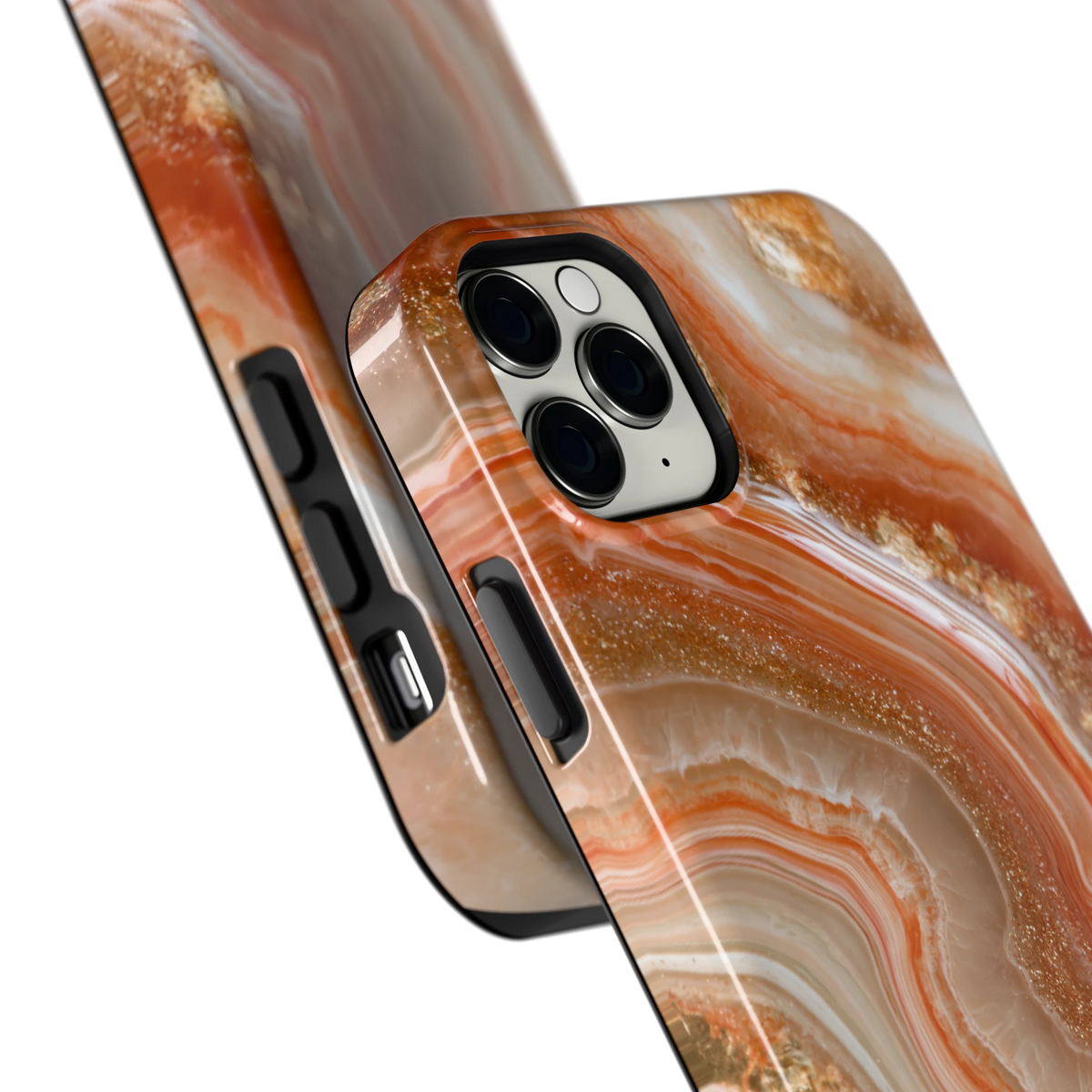 Koperen agaatstroom hoesje voor iPhone 11 Pro Max, close-up