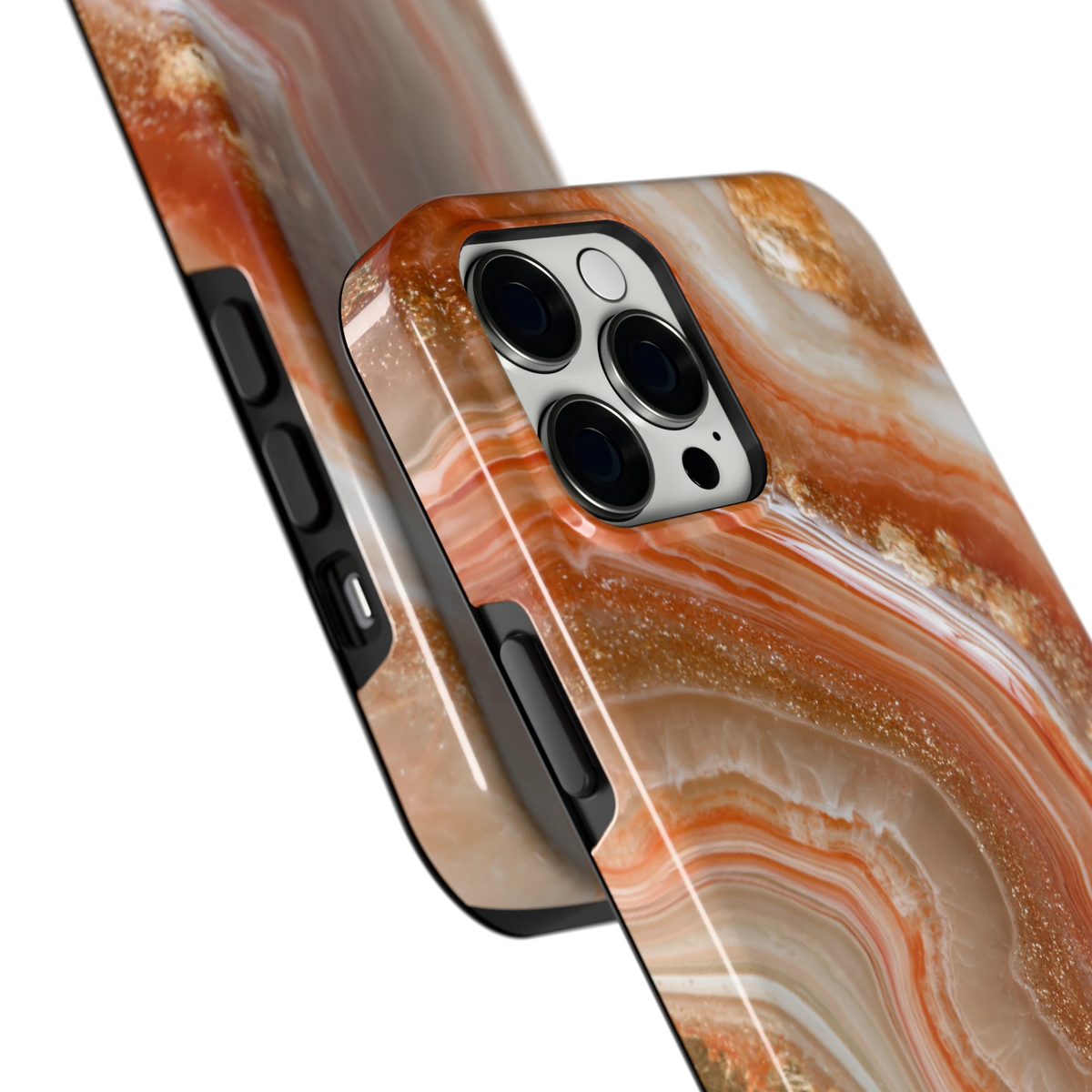 Koperen agaatstroom hoesje voor iPhone 12 Pro Max, close-up