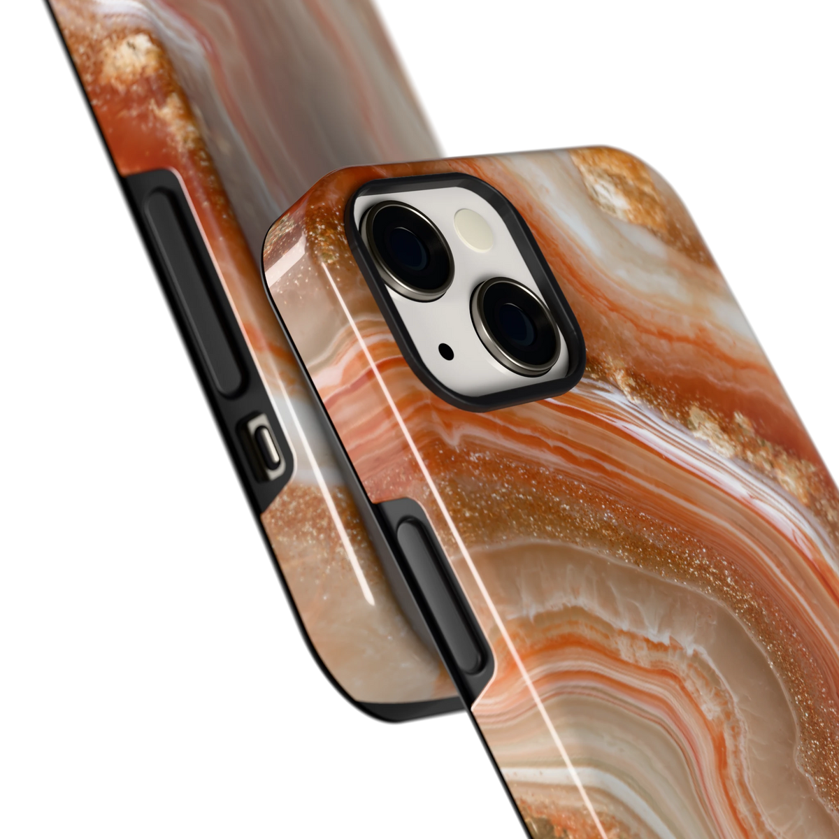 Koperen agaatstroom hoesje voor iPhone 13, close-up