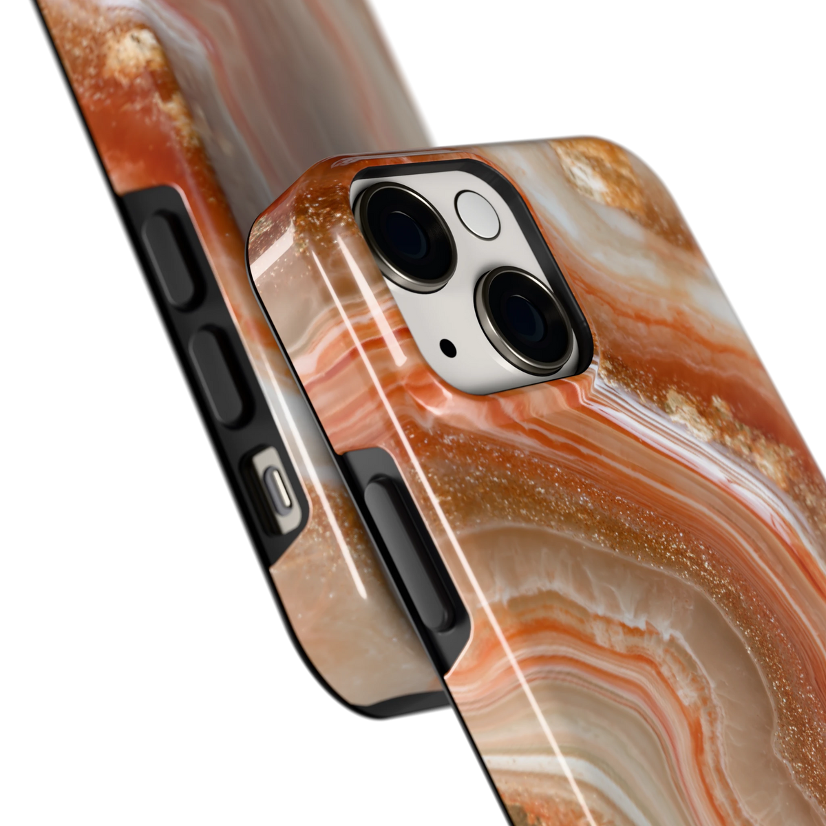 Koperen agaatstroom hoesje voor iPhone 13 mini, close-up