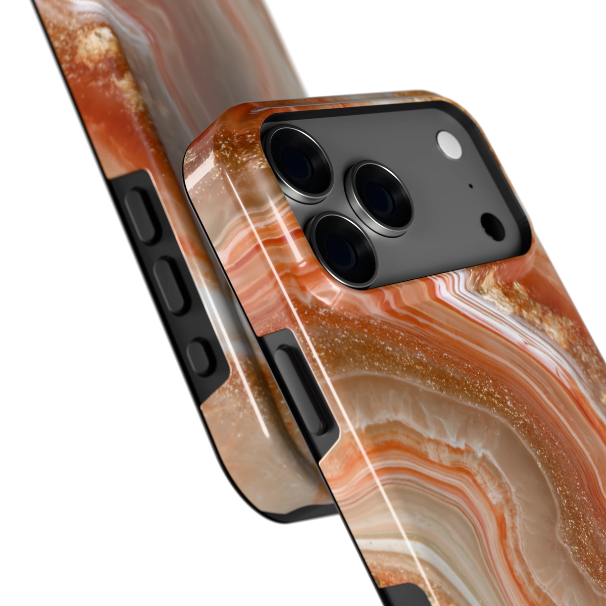 Koperen agaatstroom hoesje voor iPhone 18 Pro Max, close-up