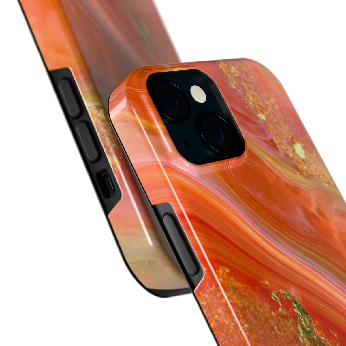 Koraal Agaat Goud hoesje voor iPhone 15, close-up
