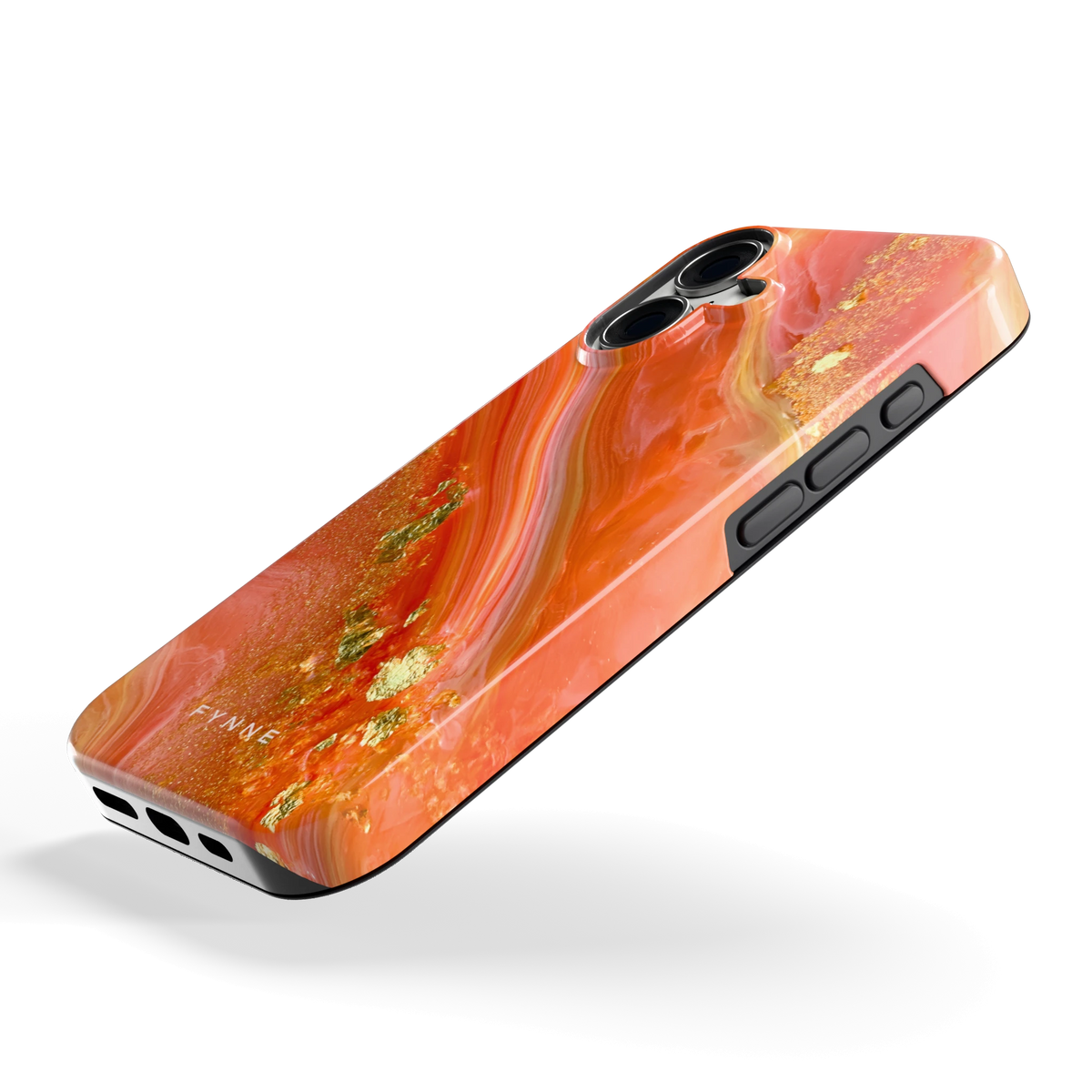 Koraal Agaat Goud hoesje voor iPhone 16, schuin