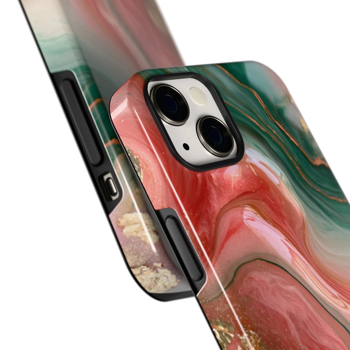 Koraal Jade Marmer hoesje voor iPhone 13, close-up