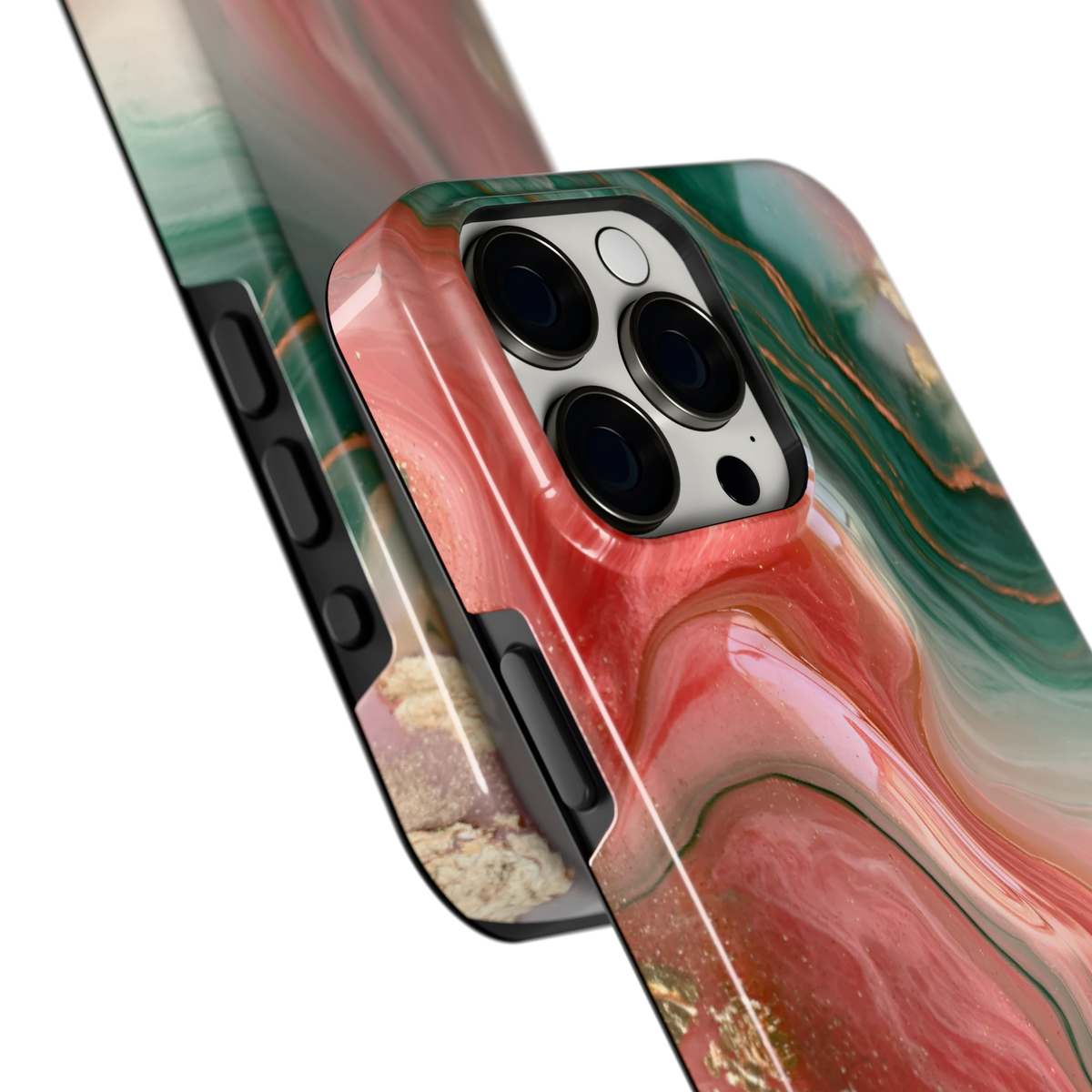 Koraal Jade Marmer hoesje voor iPhone 15 Pro Max, close-up