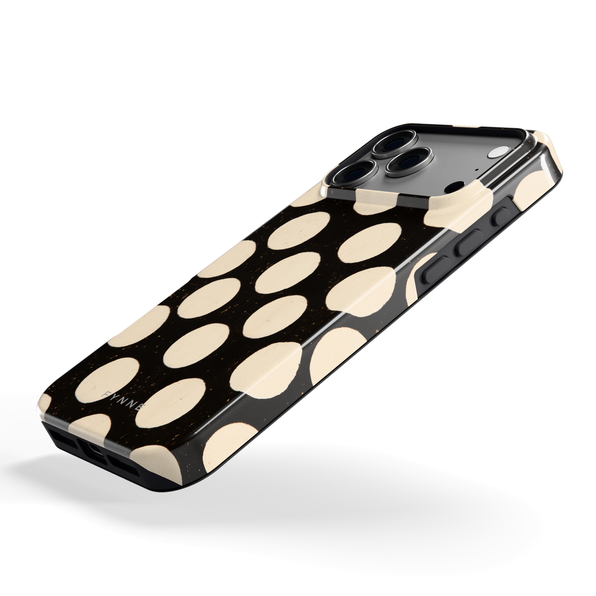 Crème stippen op zwart hoesje voor iPhone 17 Pro Max, schuin