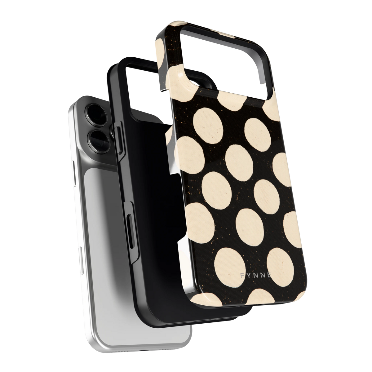 Crème stippen op zwart hoesje voor iPhone 18 Pro Max, los van de telefoon