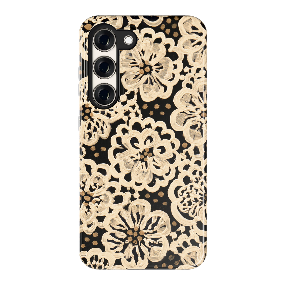 Crème Kantbloemen hoesje voor Galaxy S23, achterkant