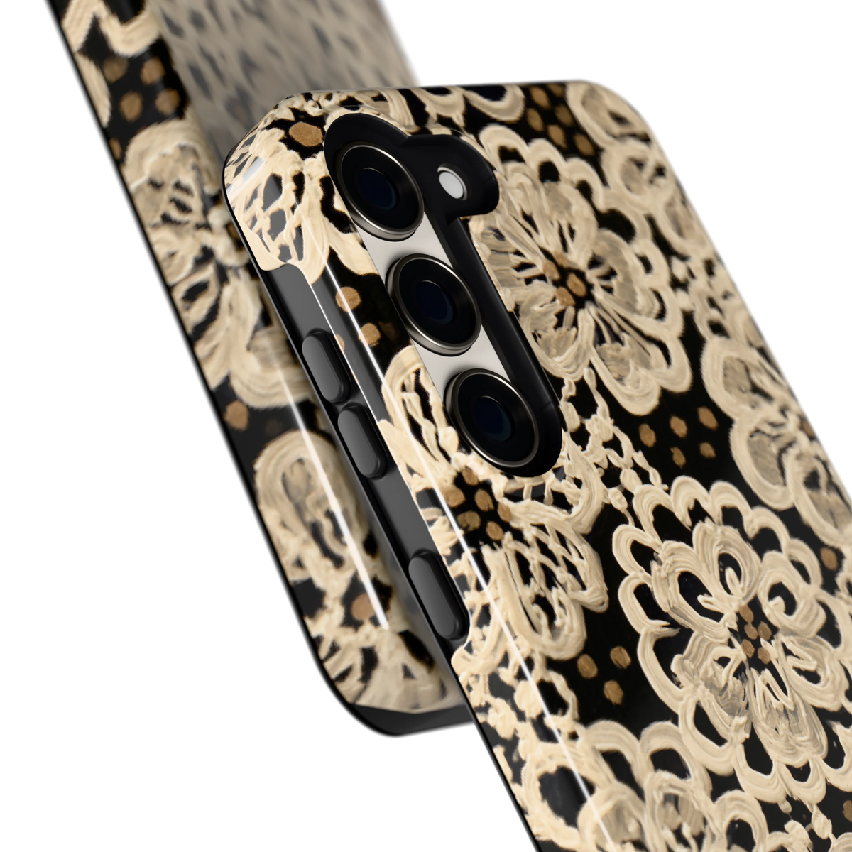 Crème Kantbloemen hoesje voor Galaxy S23, close-up