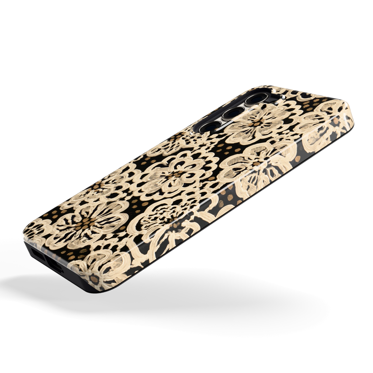 Crème Kantbloemen hoesje voor Galaxy S23+, schuin
