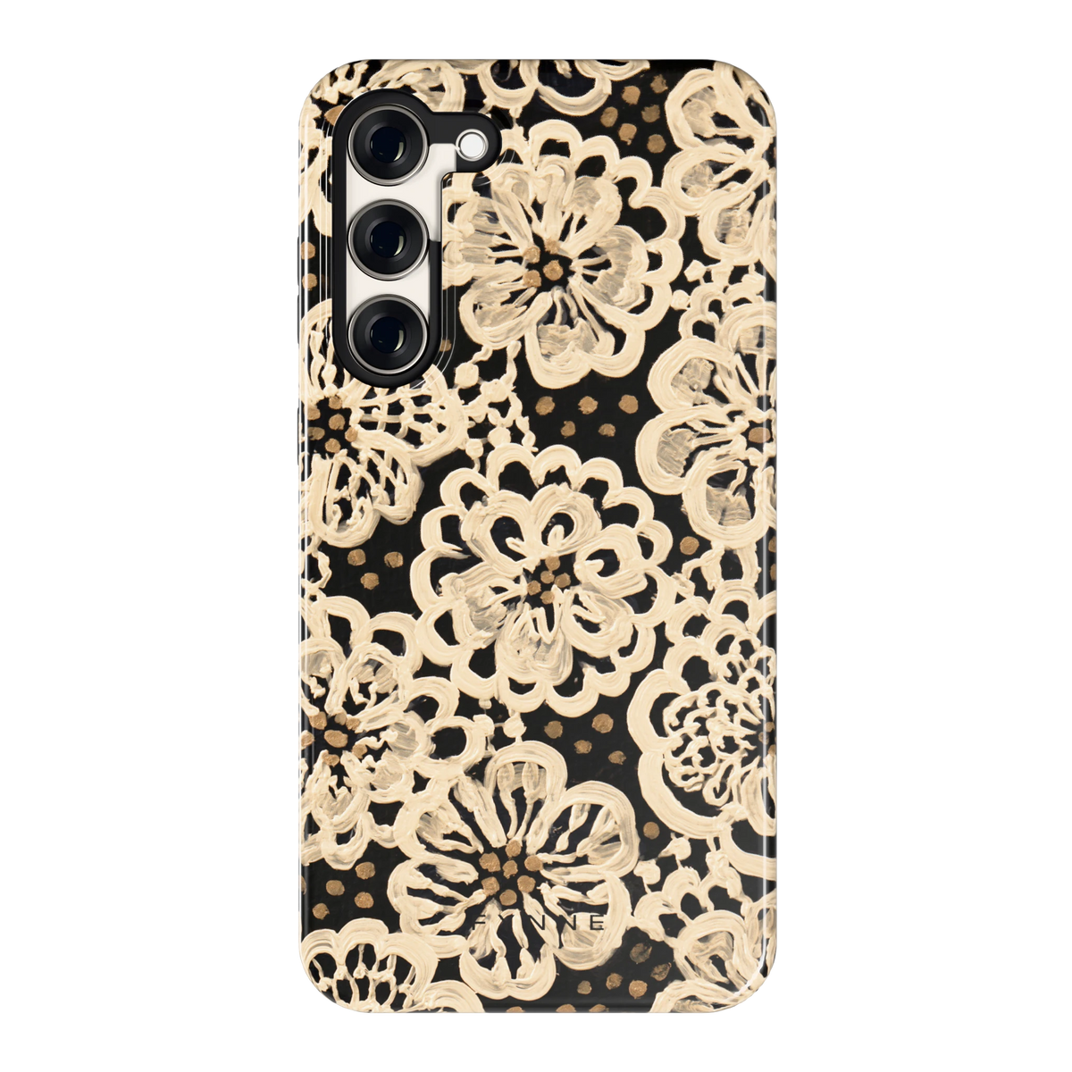 Crème Kantbloemen hoesje voor Galaxy S23+, achterkant