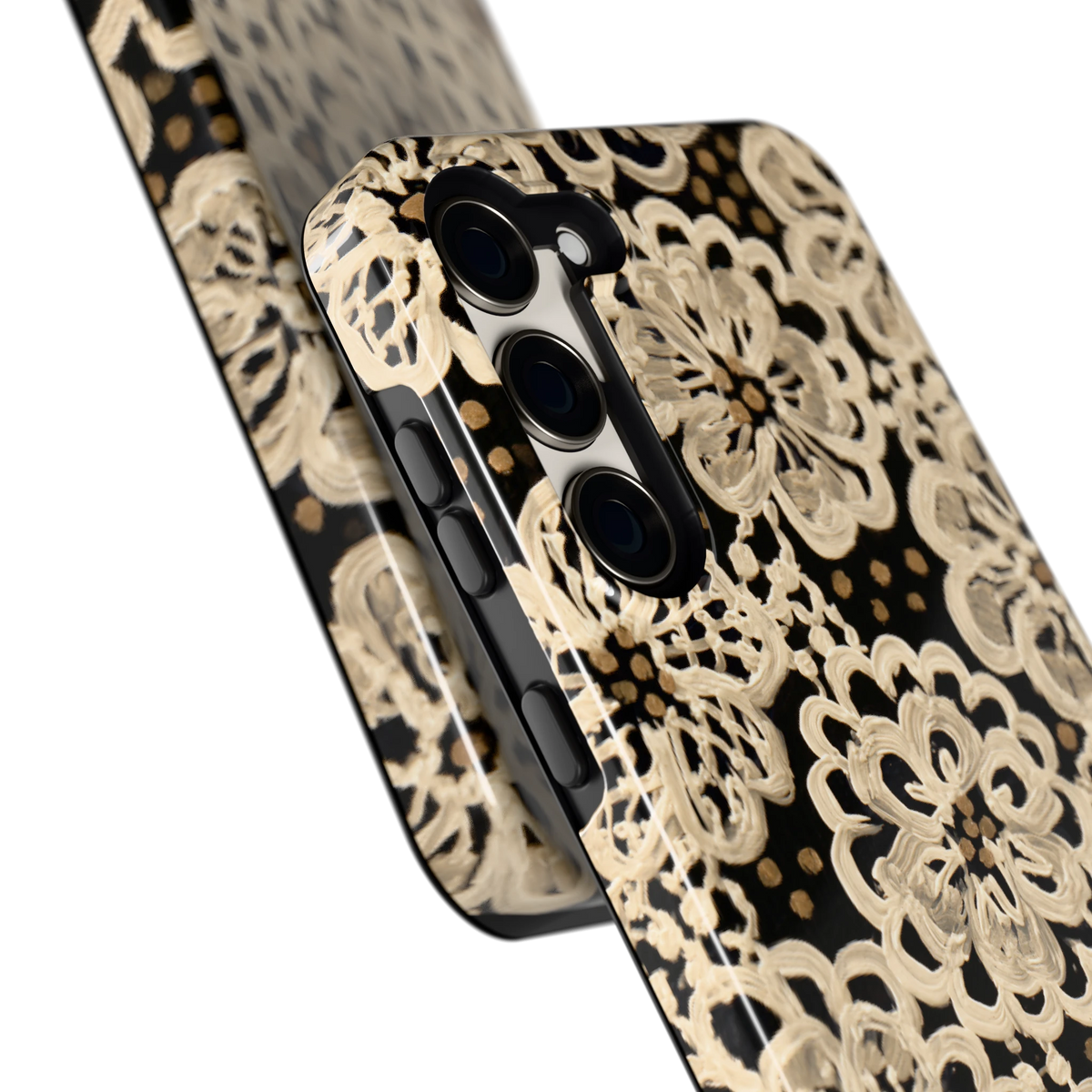 Crème Kantbloemen hoesje voor Galaxy S23+, close-up