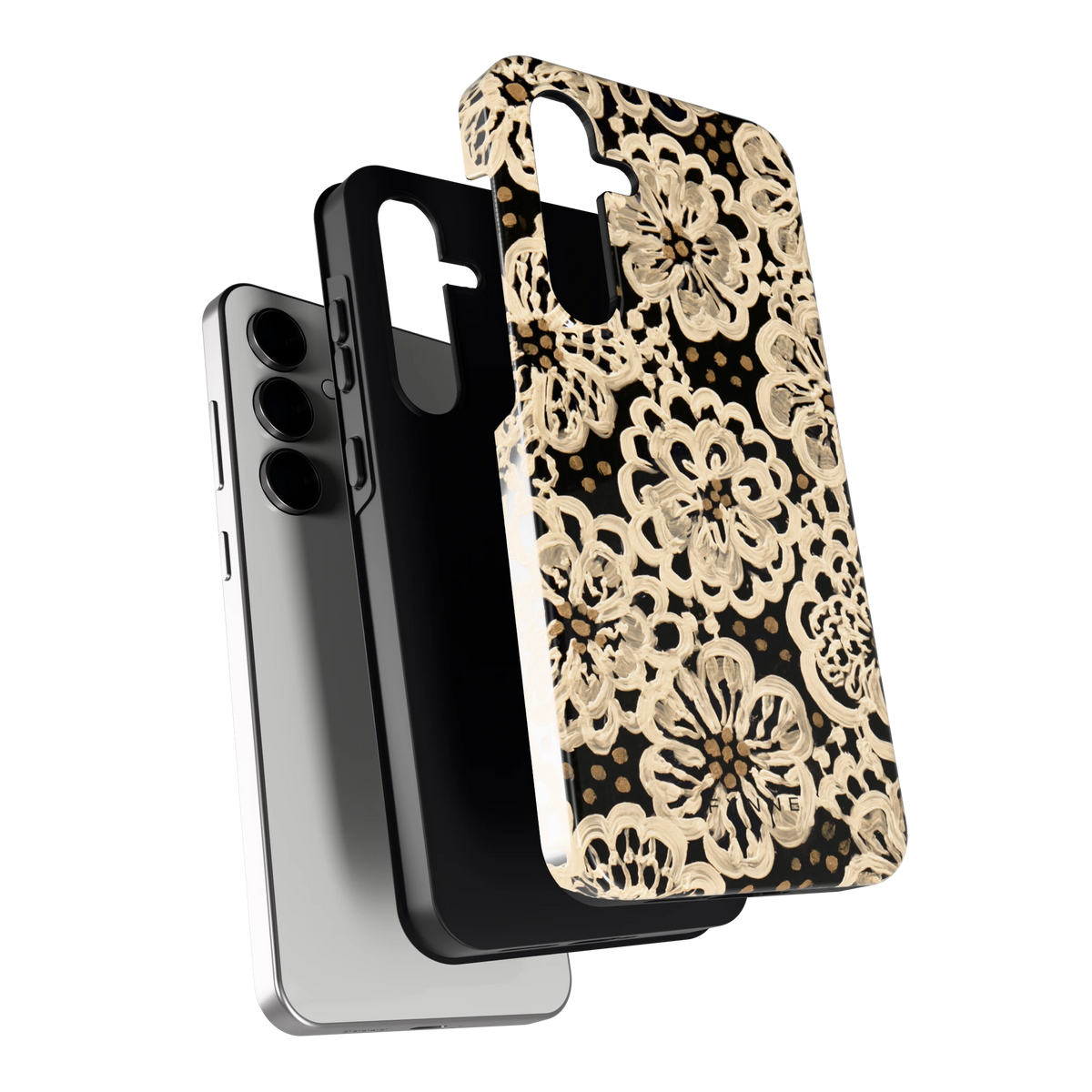 Crème Kantbloemen hoesje voor Galaxy S24 FE, los van de telefoon