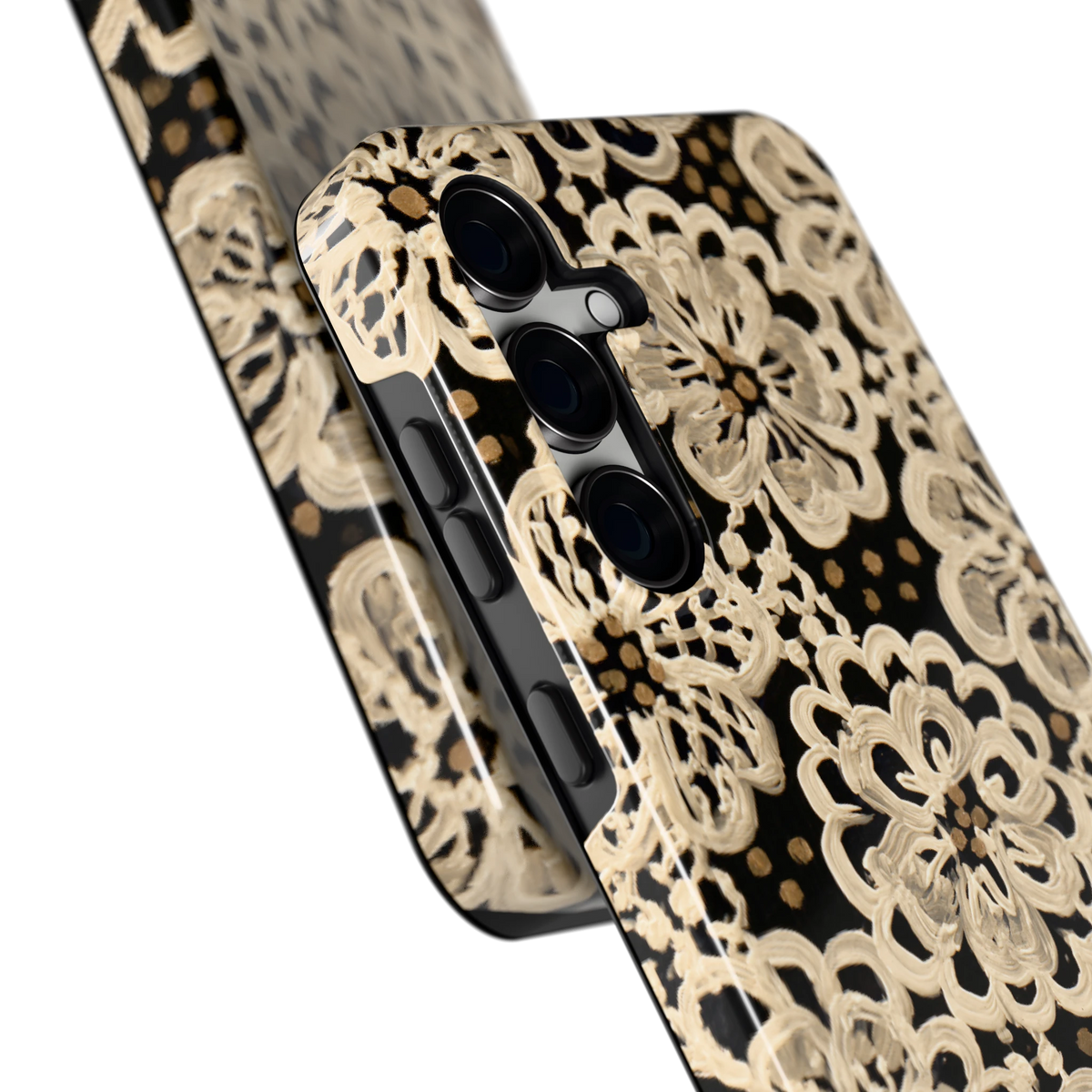 Crème Kantbloemen hoesje voor Galaxy S24 FE, close-up