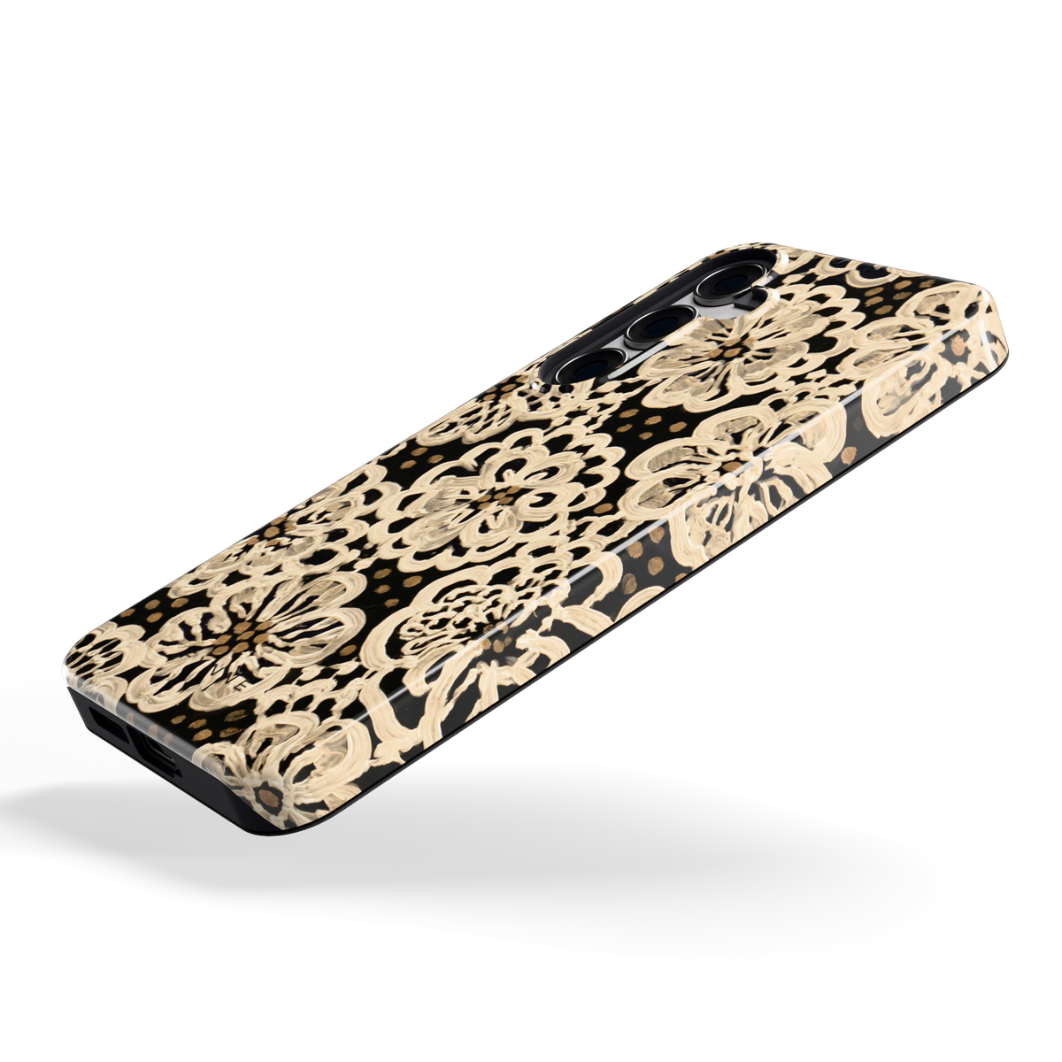 Crème Kantbloemen hoesje voor Galaxy S24+, schuin