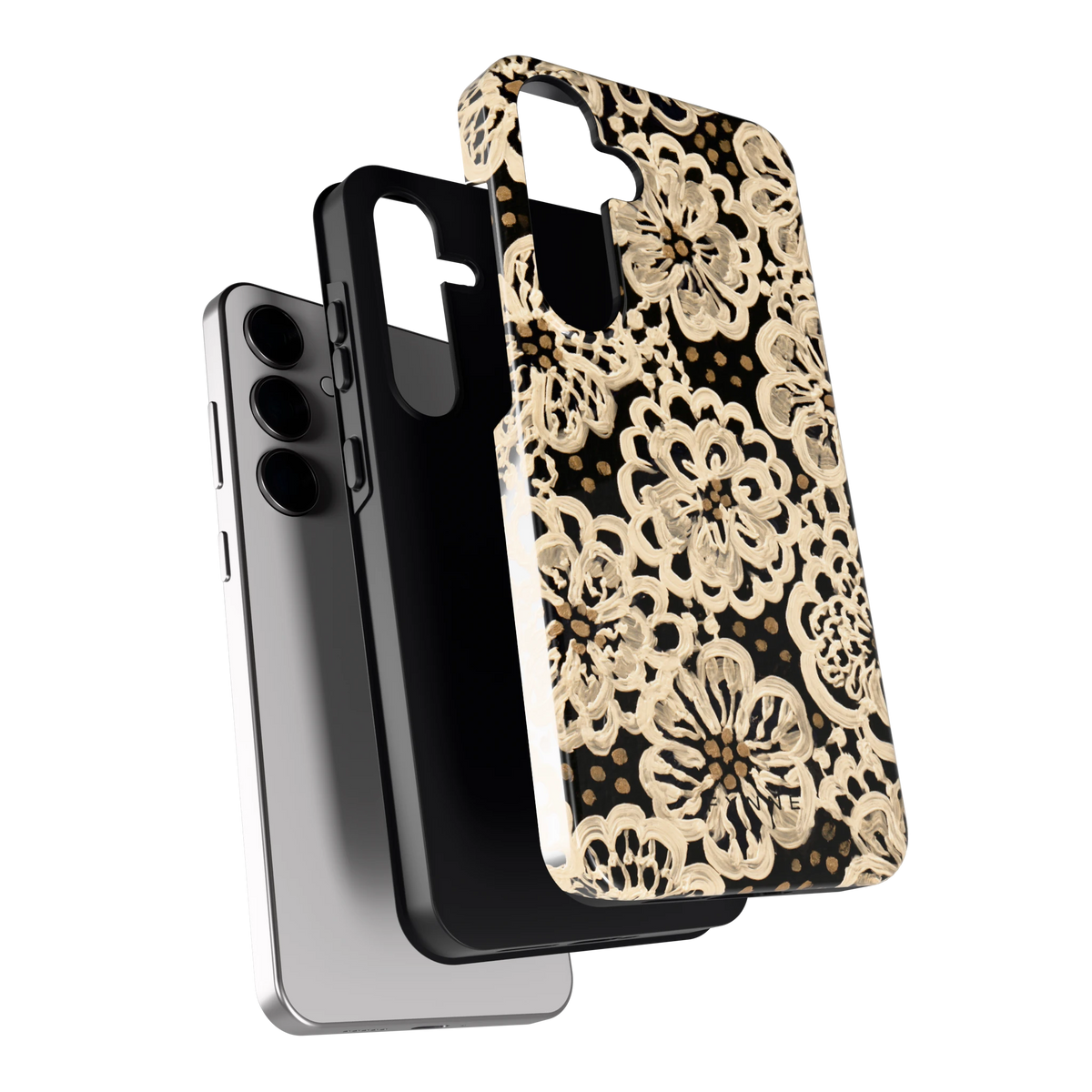 Crème Kantbloemen hoesje voor Galaxy S24+, los van de telefoon