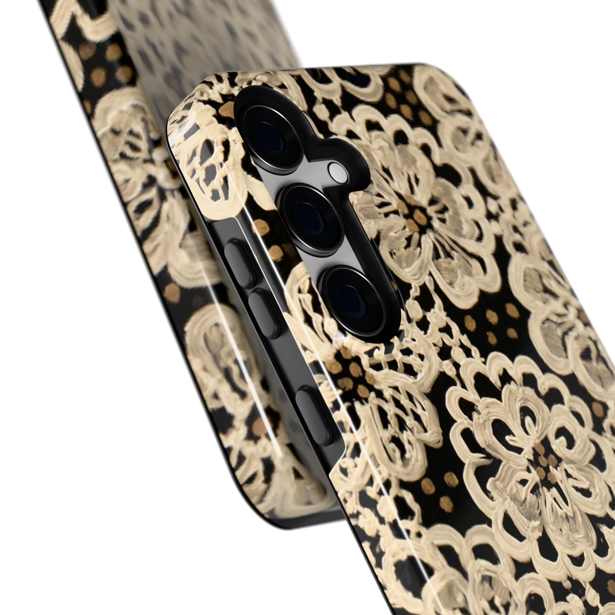 Crème Kantbloemen hoesje voor Galaxy S24+, close-up