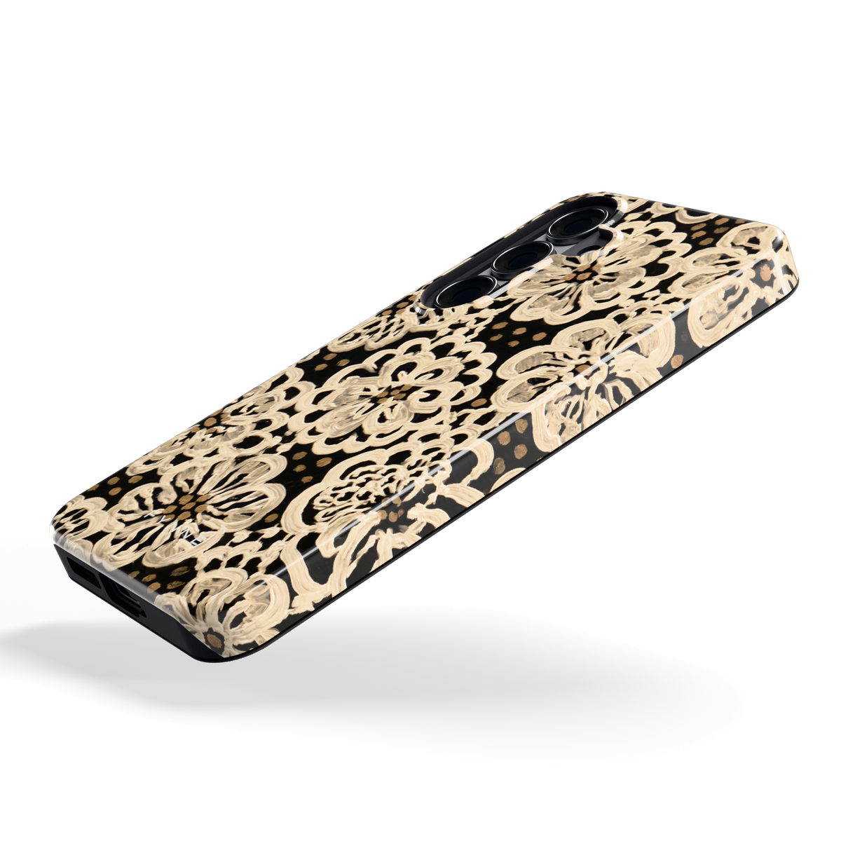 Crème Kantbloemen hoesje voor Galaxy S25, schuin