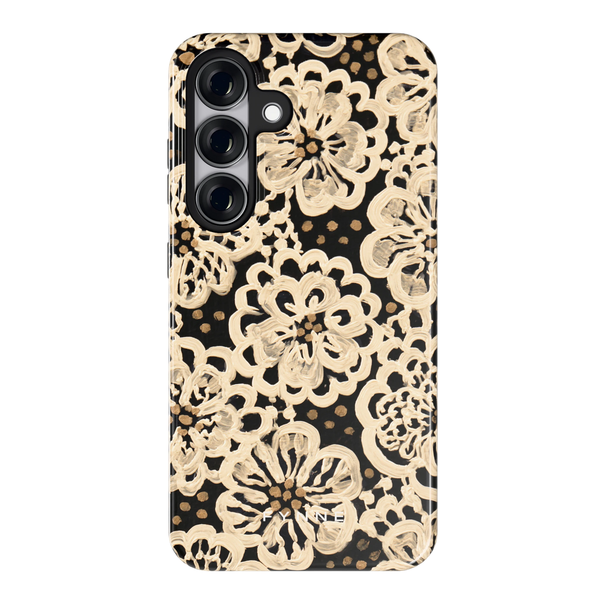 Crème Kantbloemen hoesje voor Galaxy S25, achterkant