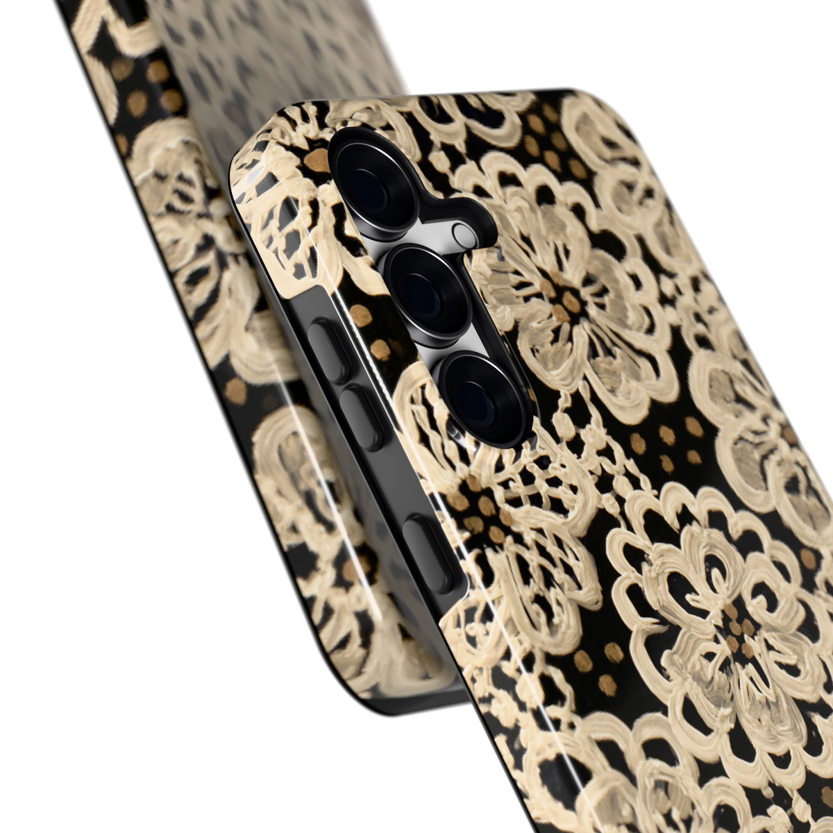 Crème Kantbloemen hoesje voor Galaxy S25 FE, close-up