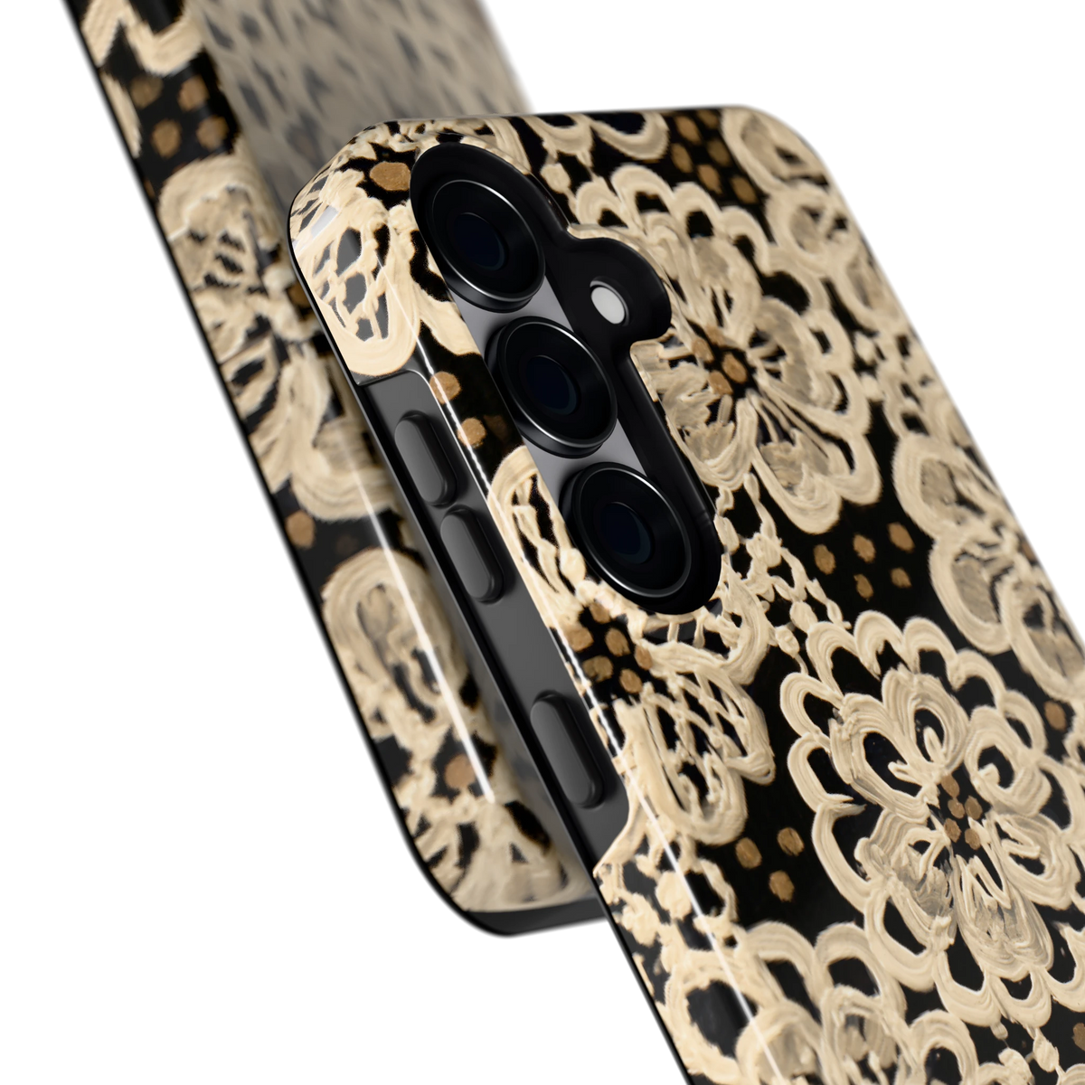 Crème Kantbloemen hoesje voor Galaxy S25, close-up