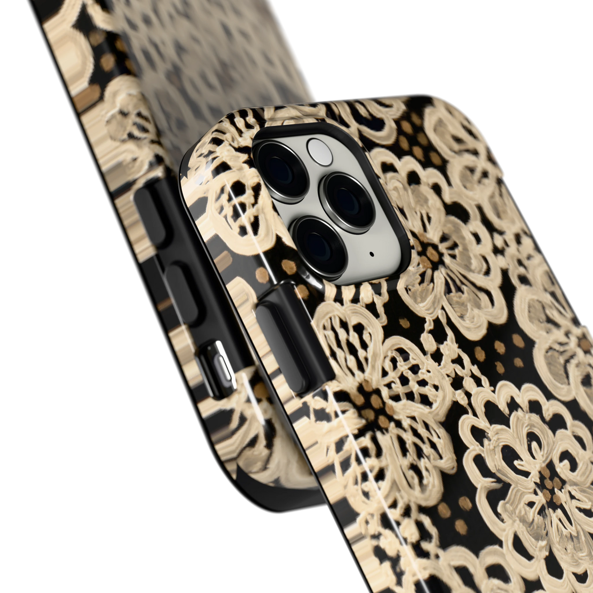 Crème Kantbloemen hoesje voor iPhone 11 Pro, close-up