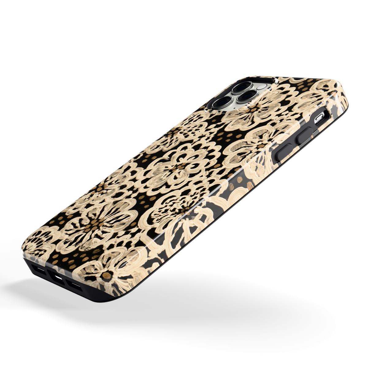 Crème Kantbloemen hoesje voor iPhone 11 Pro Max, schuin