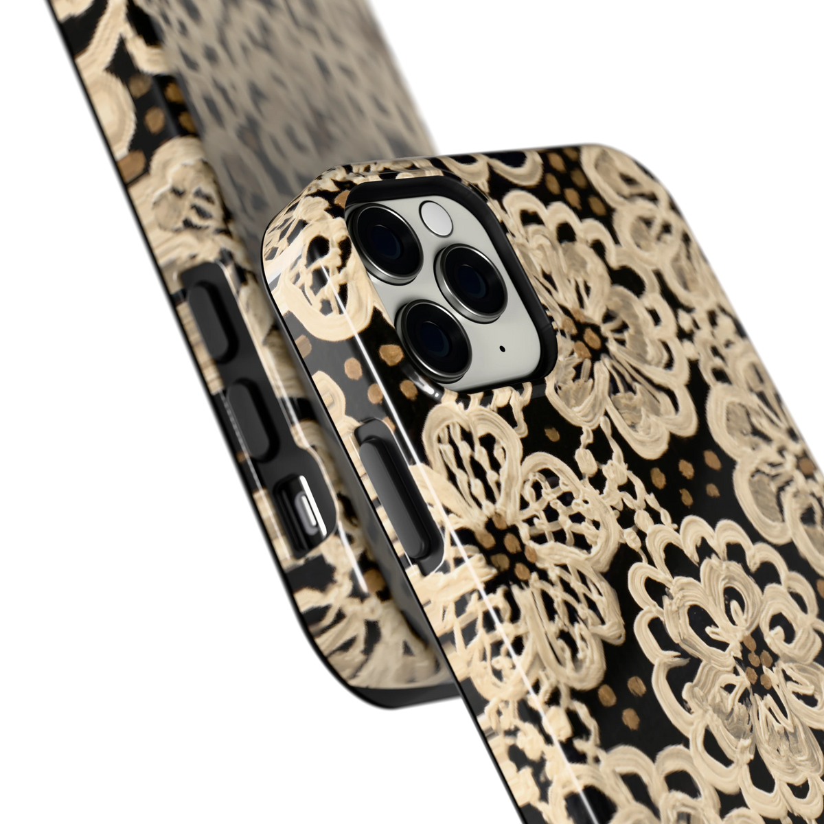 Crème Kantbloemen hoesje voor iPhone 11 Pro Max, close-up