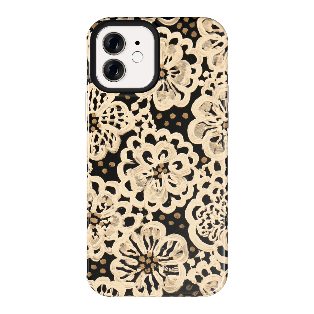 Crème Kantbloemen hoesje voor iPhone 12, achterkant