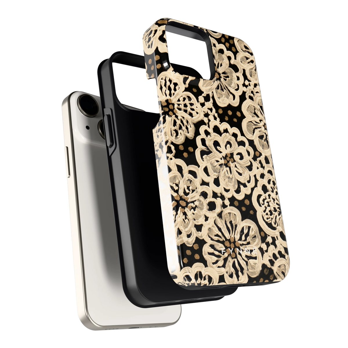 Crème Kantbloemen hoesje voor iPhone 13 mini, los van de telefoon