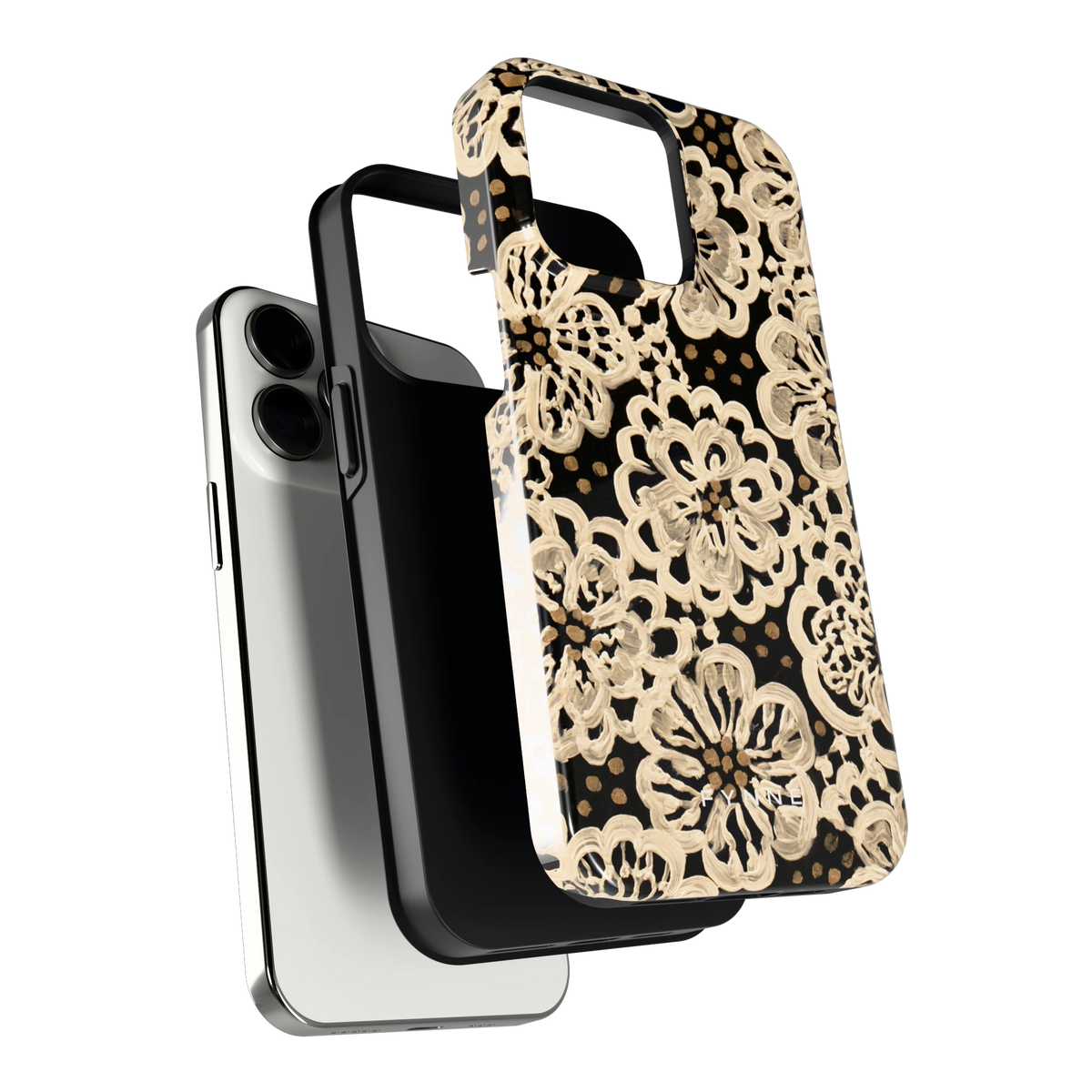 Crème Kantbloemen hoesje voor iPhone 13 Pro, los van de telefoon