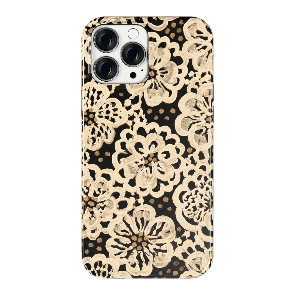 Crème Kantbloemen hoesje voor iPhone 13 Pro Max, achterkant