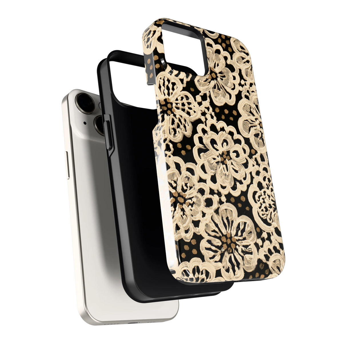 Crème Kantbloemen hoesje voor iPhone 14, los van de telefoon