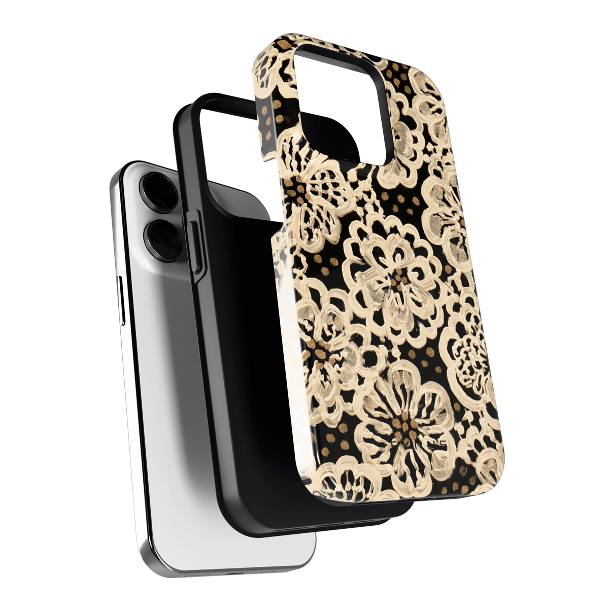 Crème Kantbloemen hoesje voor iPhone 14 Pro, los van de telefoon