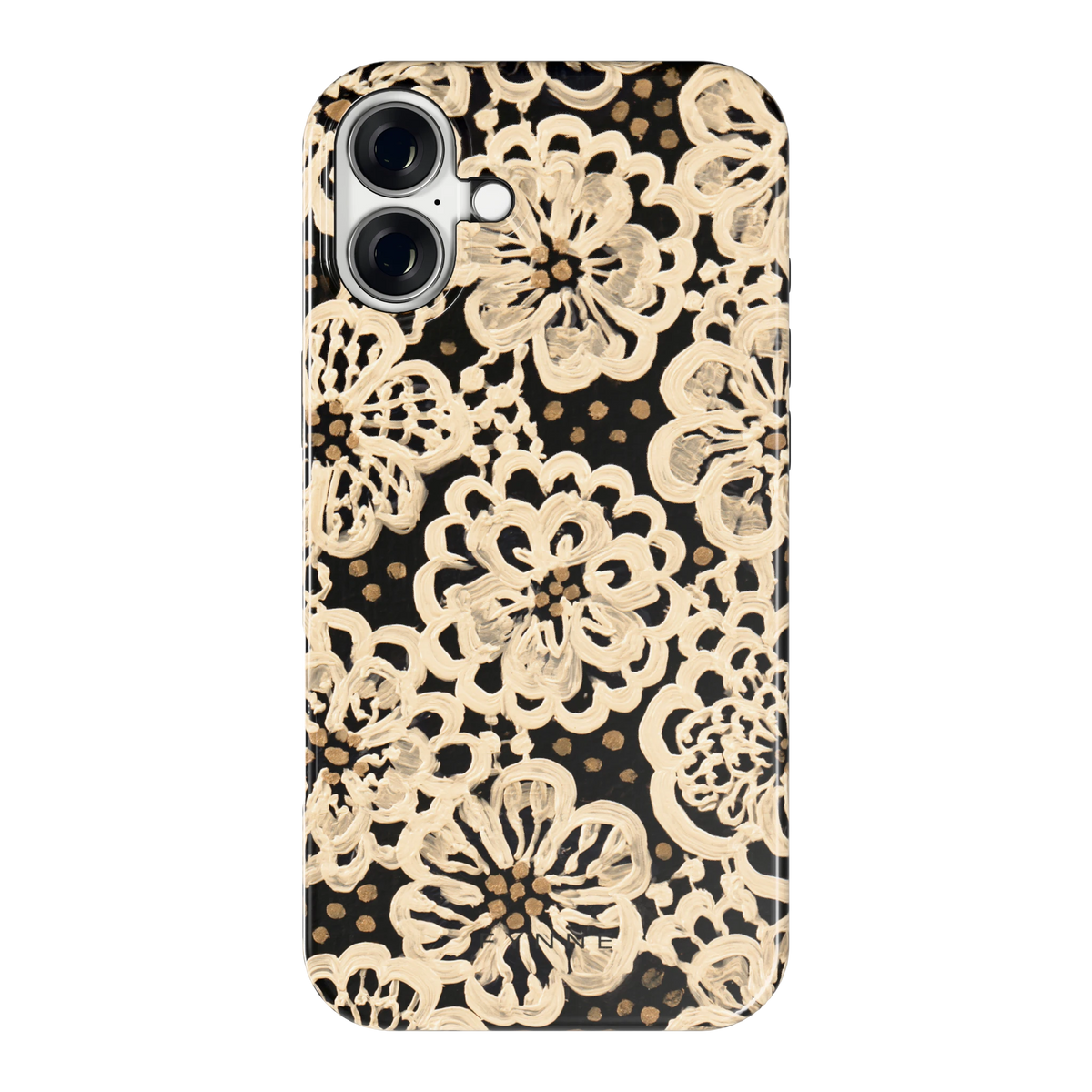 Crème Kantbloemen hoesje voor iPhone 16 Plus, achterkant