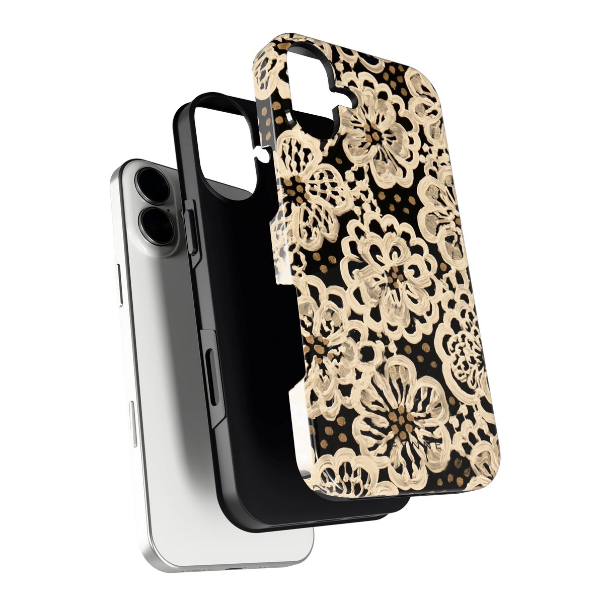 Crème Kantbloemen hoesje voor iPhone 16 Plus, los van de telefoon
