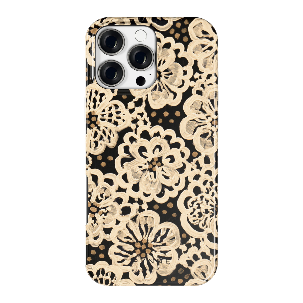 Crème Kantbloemen hoesje voor iPhone 16 Pro Max, achterkant