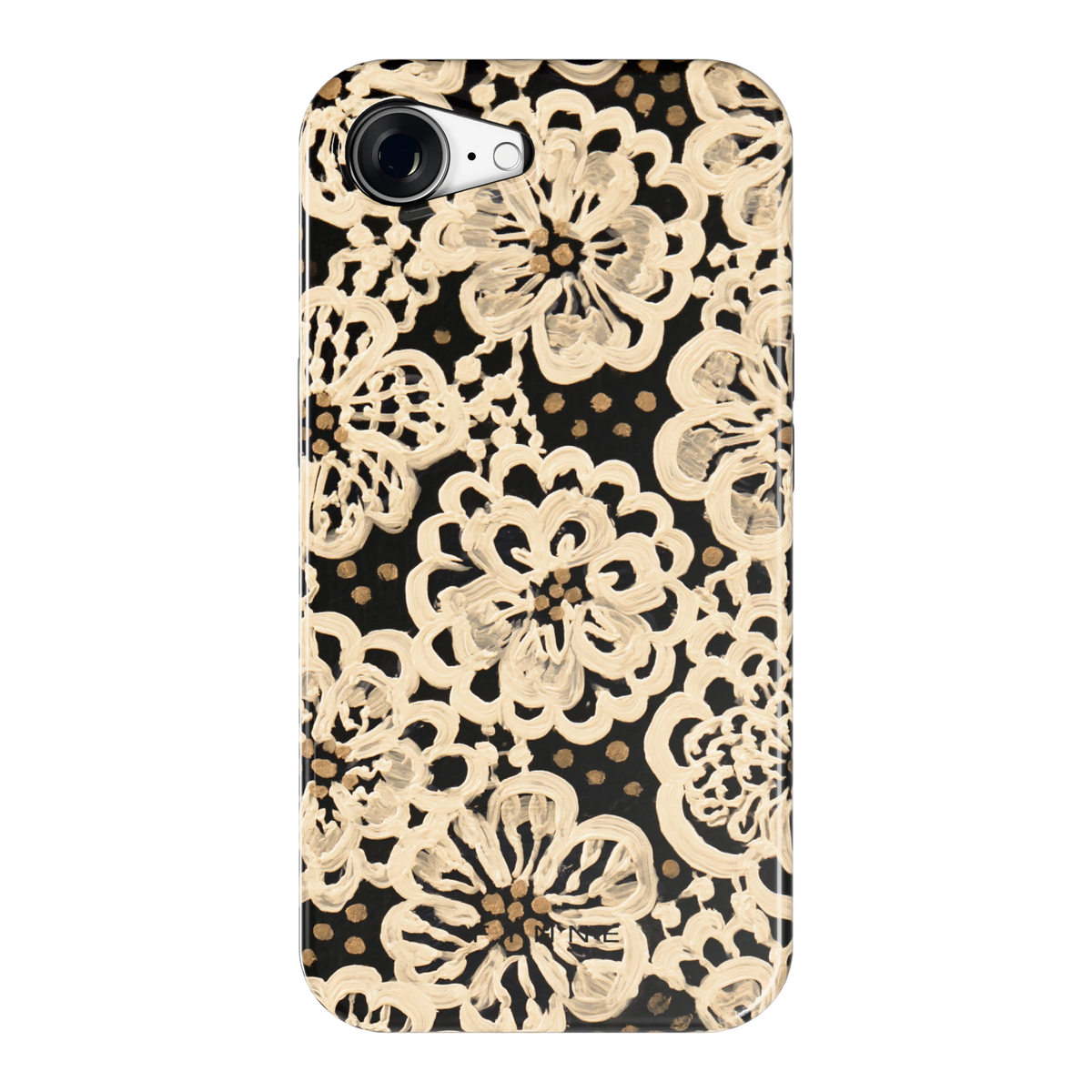 Crème Kantbloemen hoesje voor iPhone 16e, achterkant