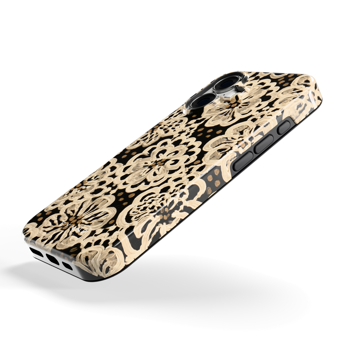 Crème Kantbloemen hoesje voor iPhone 17, schuin