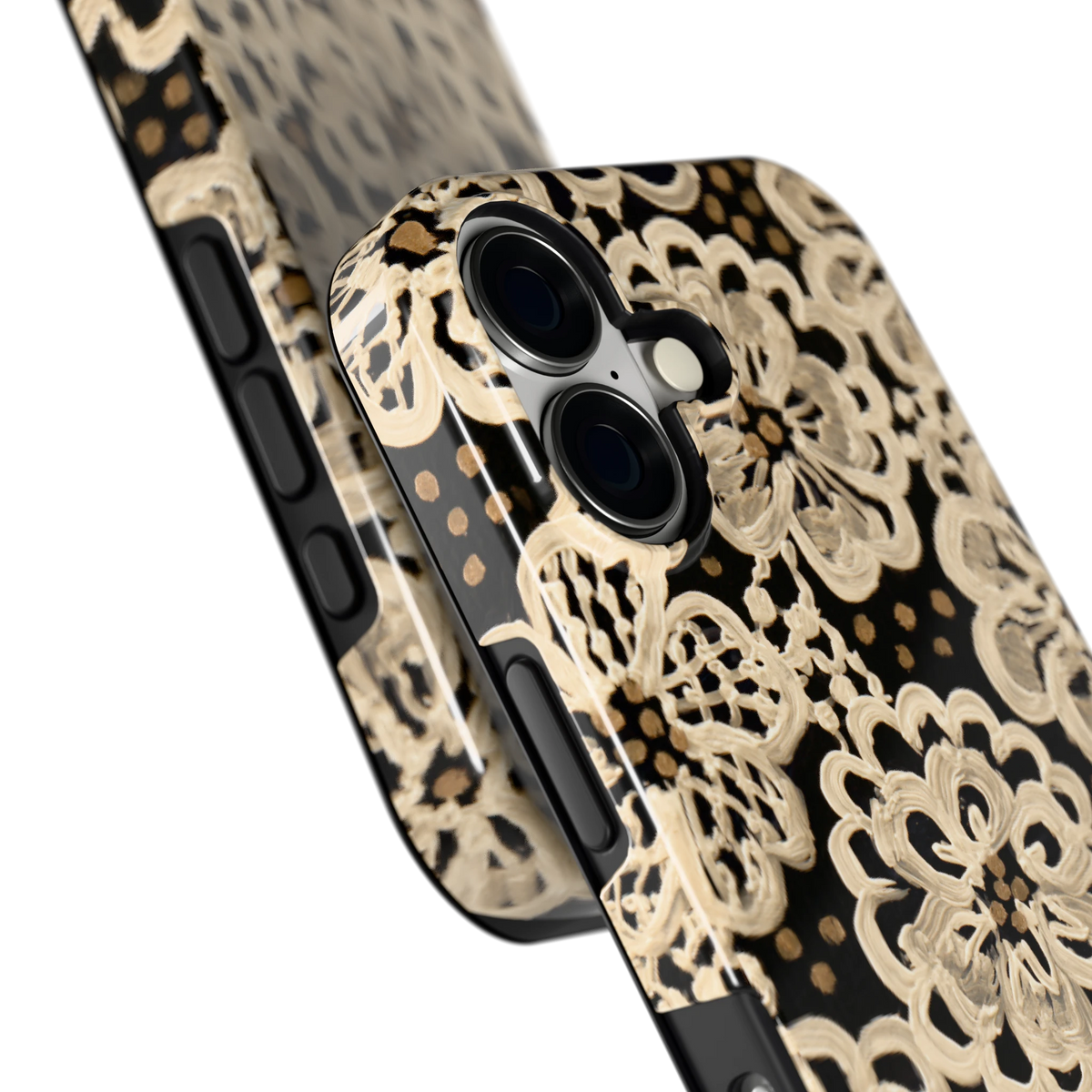 Crème Kantbloemen hoesje voor iPhone 17, close-up