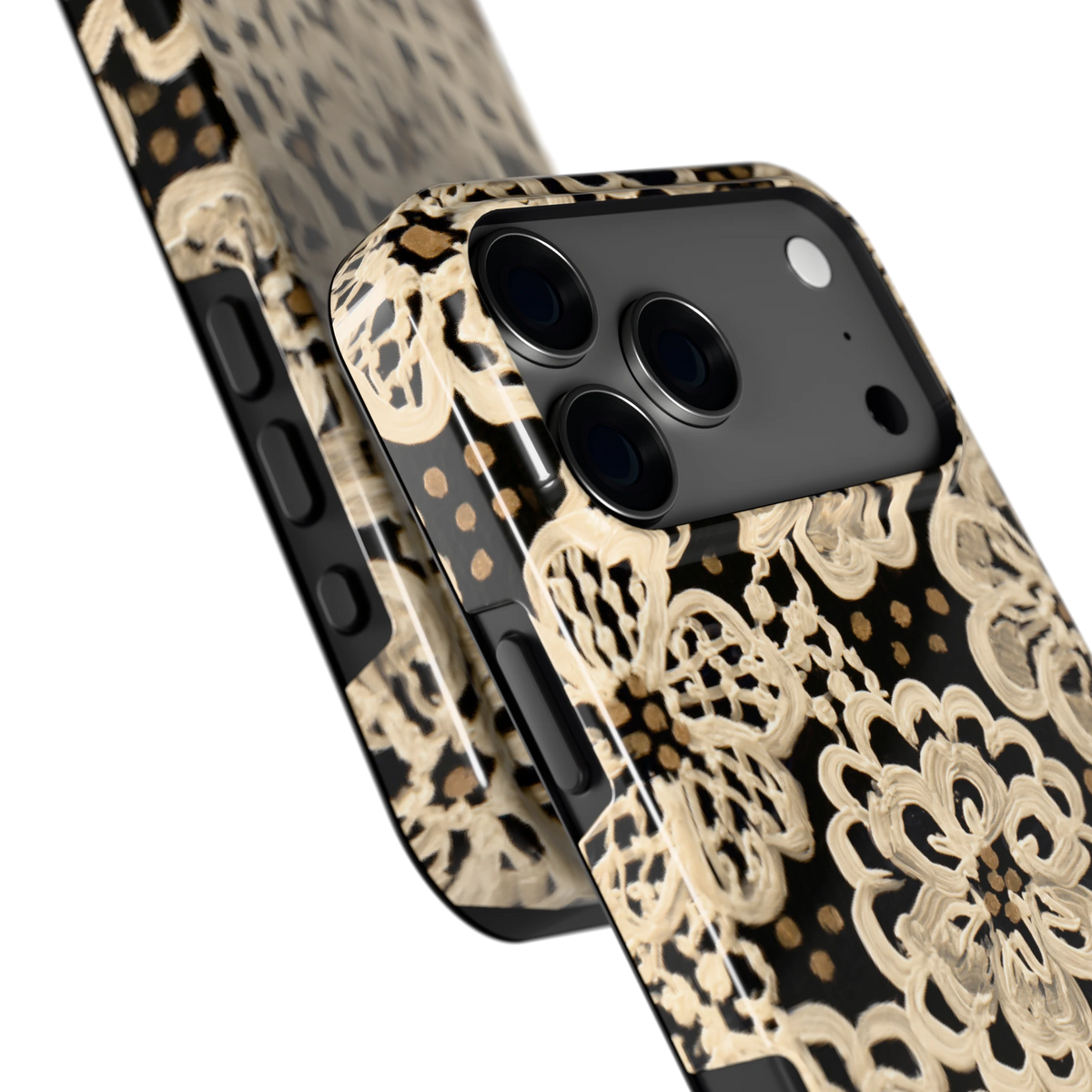 Crème Kantbloemen hoesje voor iPhone 17 Pro Max, close-up
